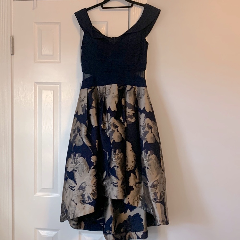 Xscape blue high low cocktail dress